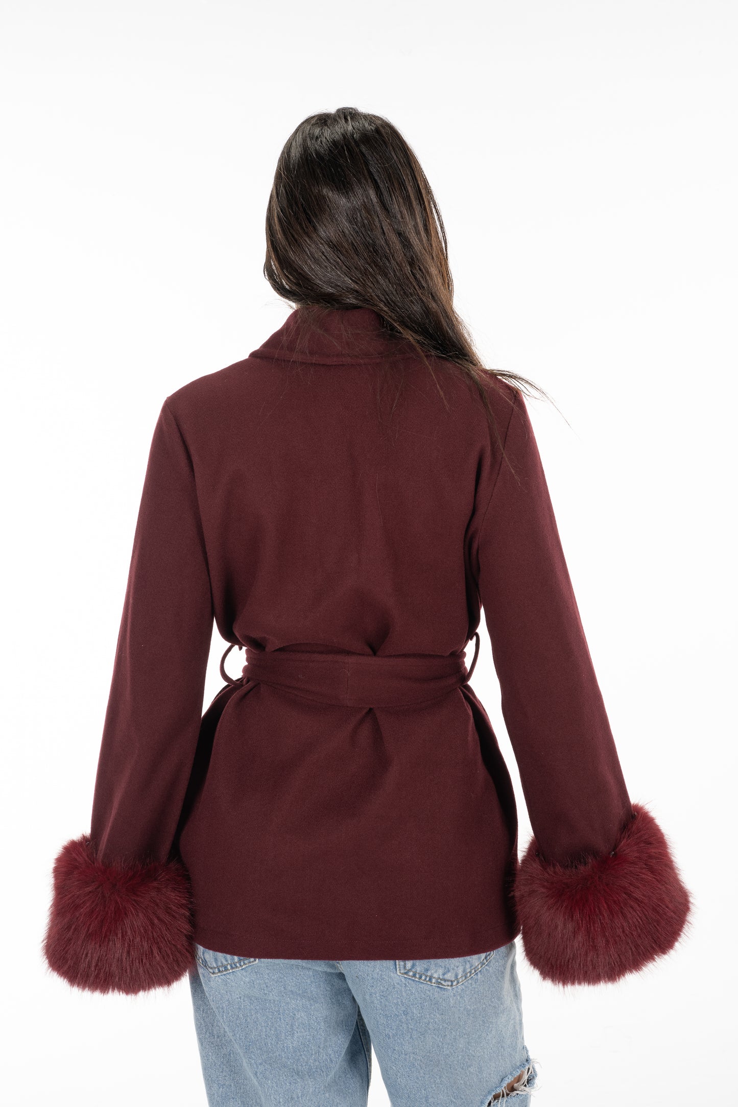 Burgundy Fur Cuff Jacket