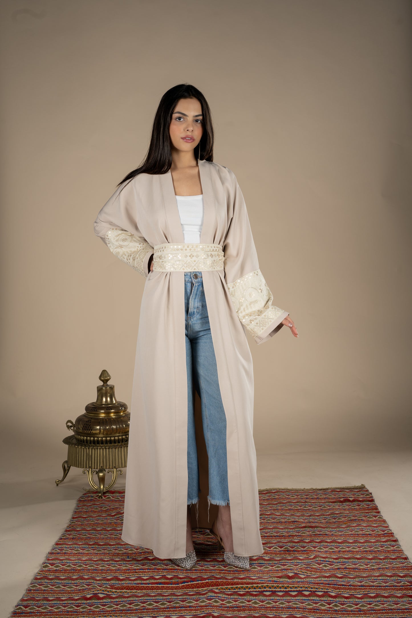 Rimal – Beige Multipurpose Belted Kaftan