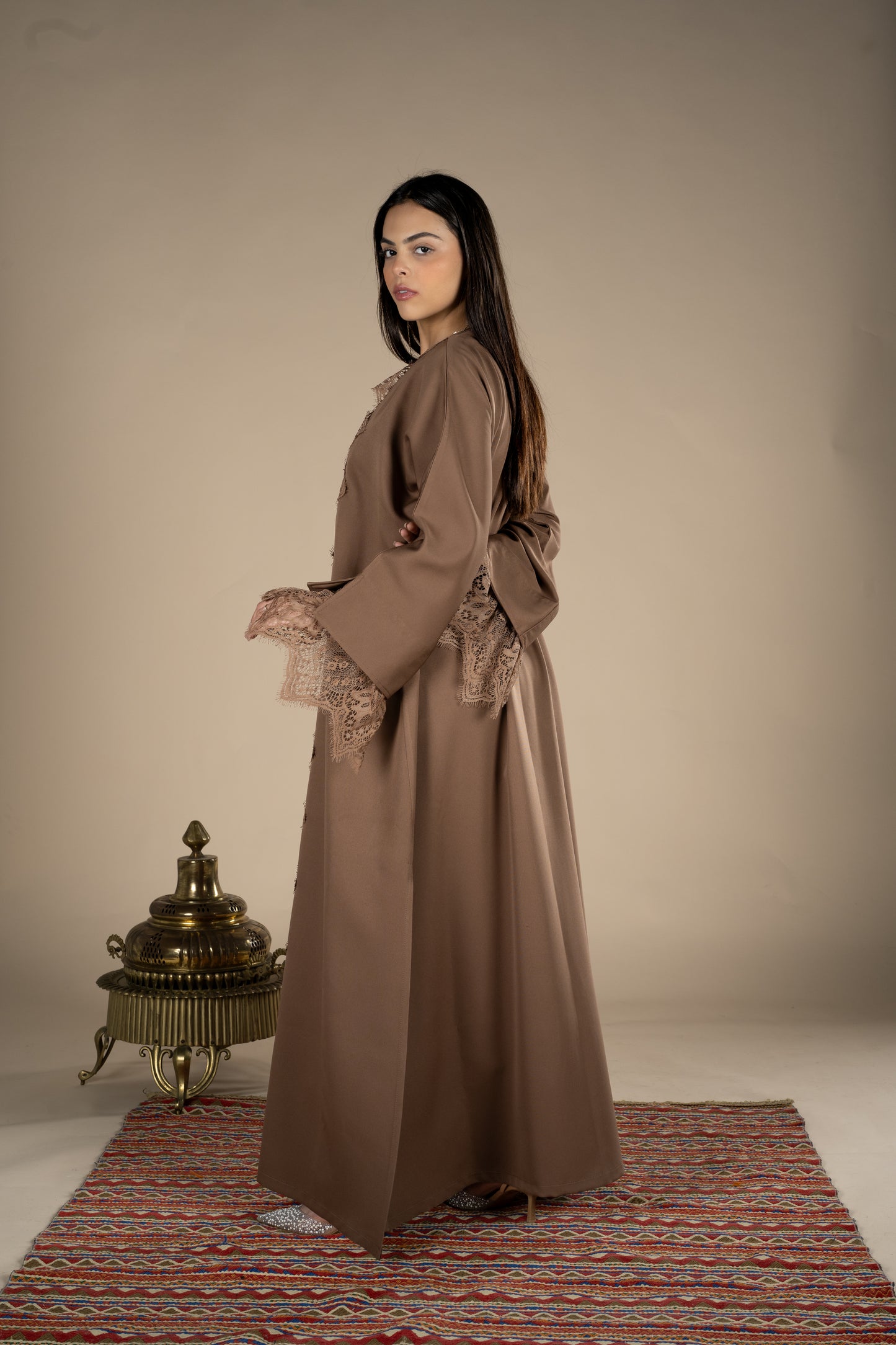 Brown Layal Lace Kaftan