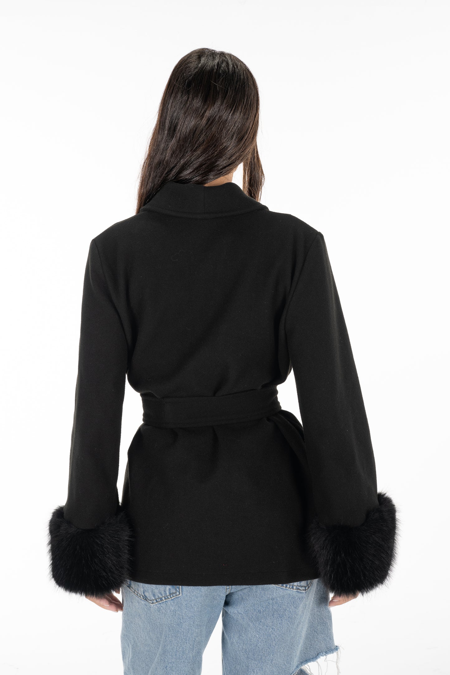Black Fur Cuff Jacket