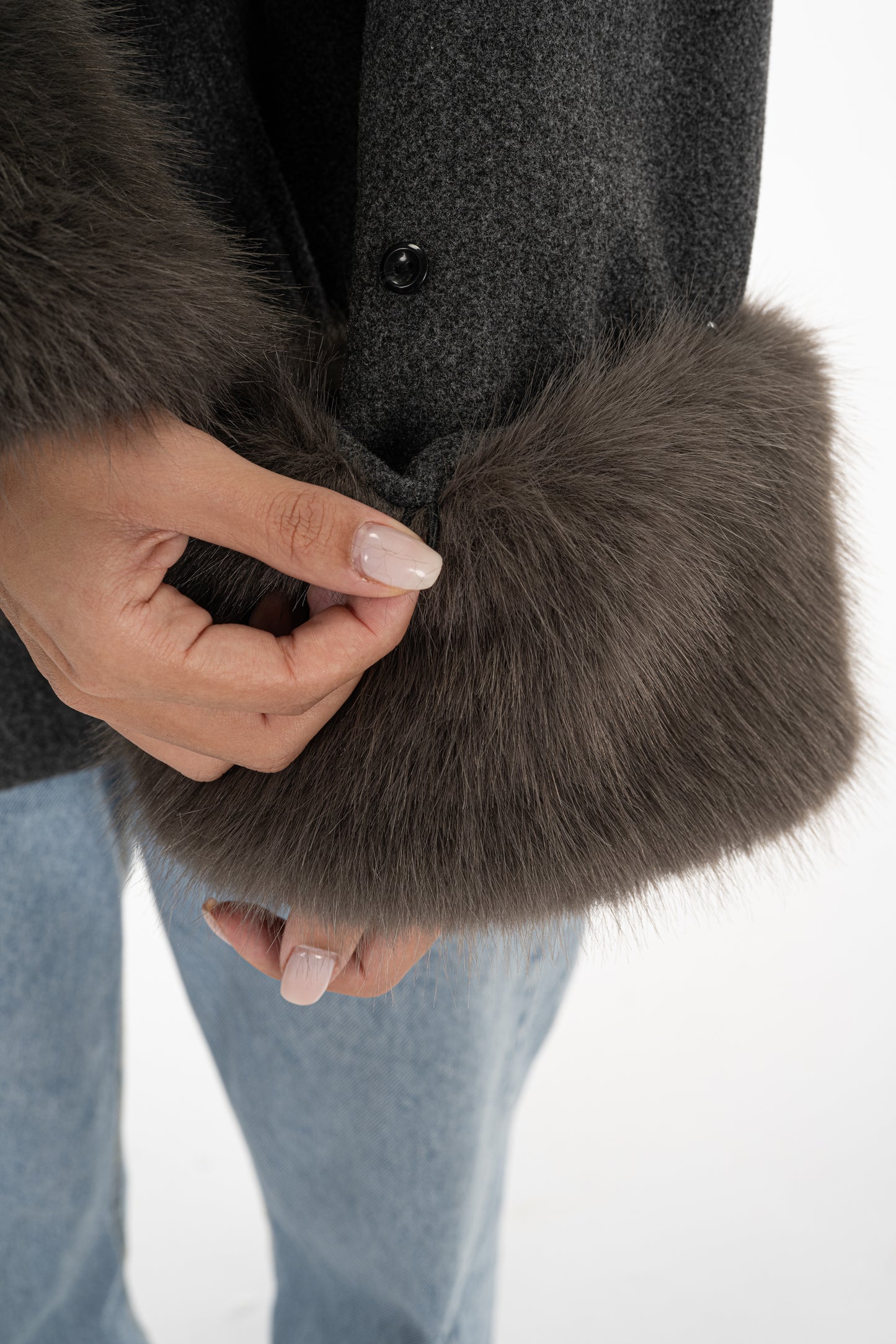 Gray Fur Cuff Jacket