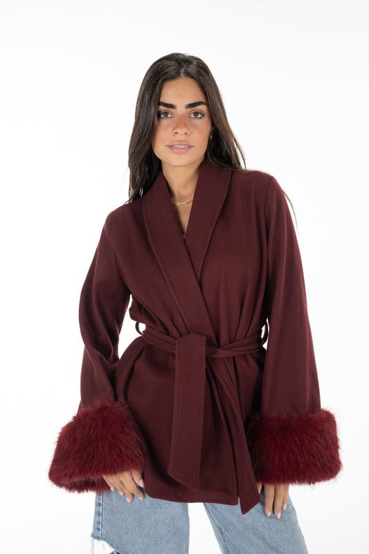 Burgundy Fur Cuff Jacket