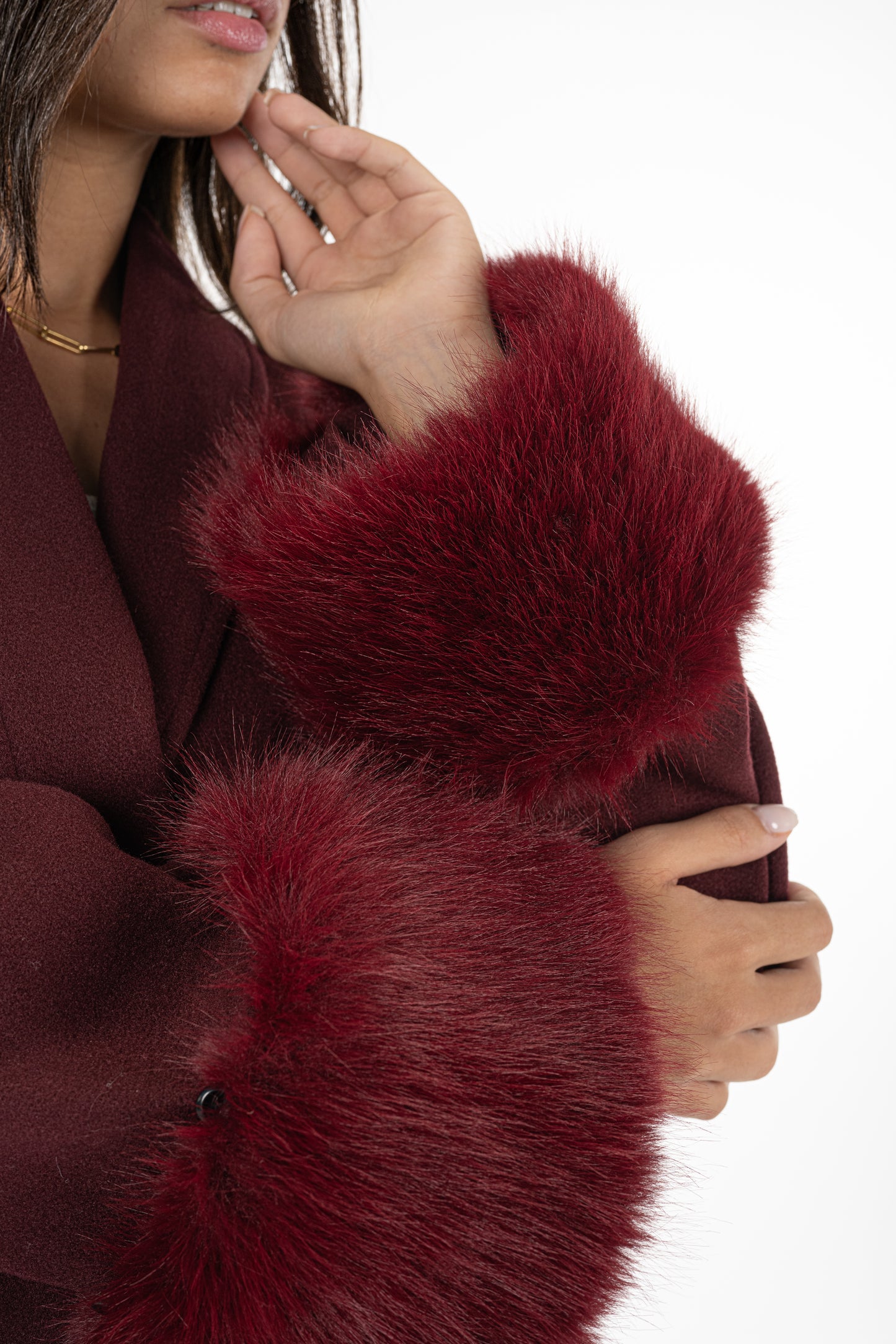 Burgundy Fur Cuff Jacket