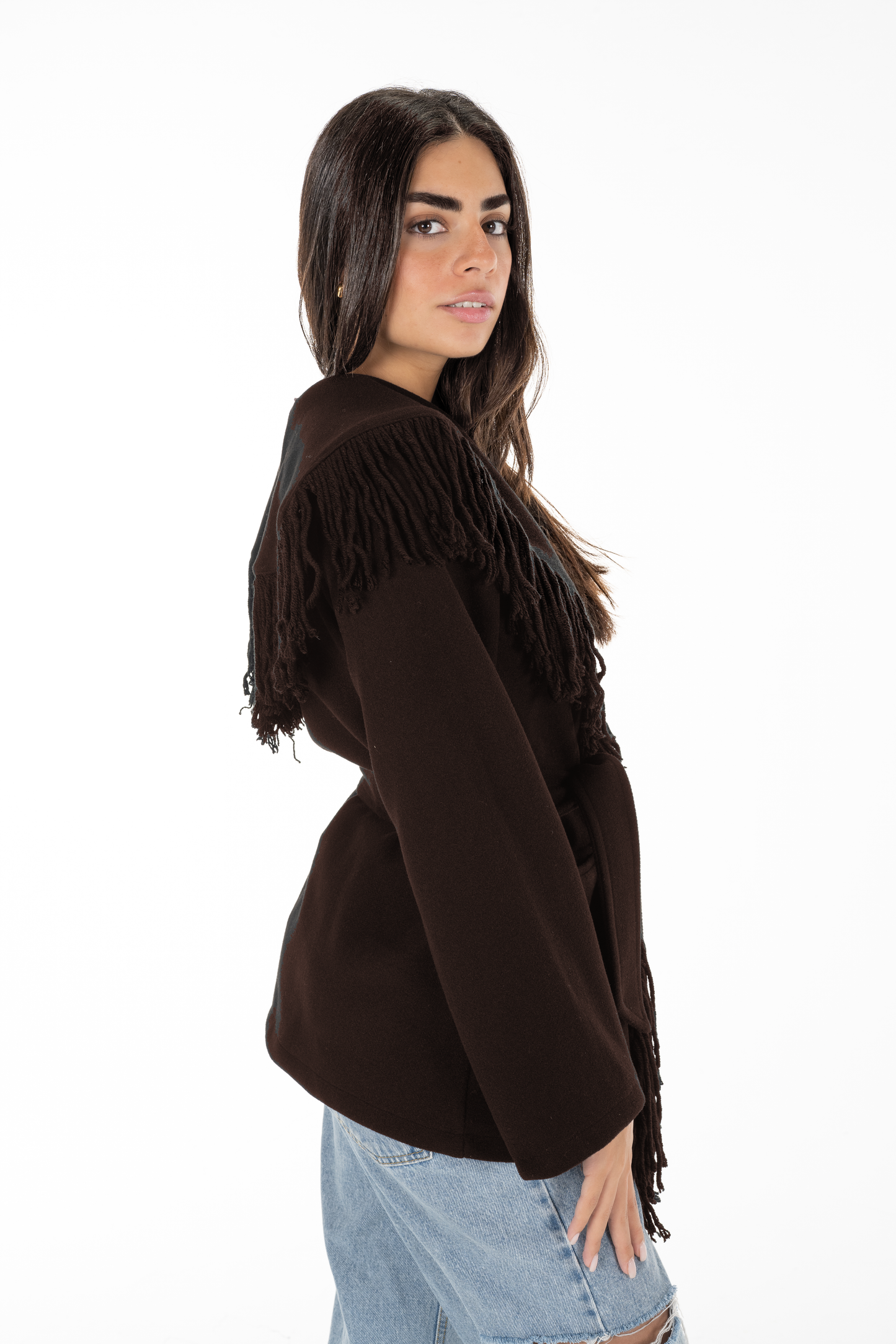 Brown Ruffle Soft Coat