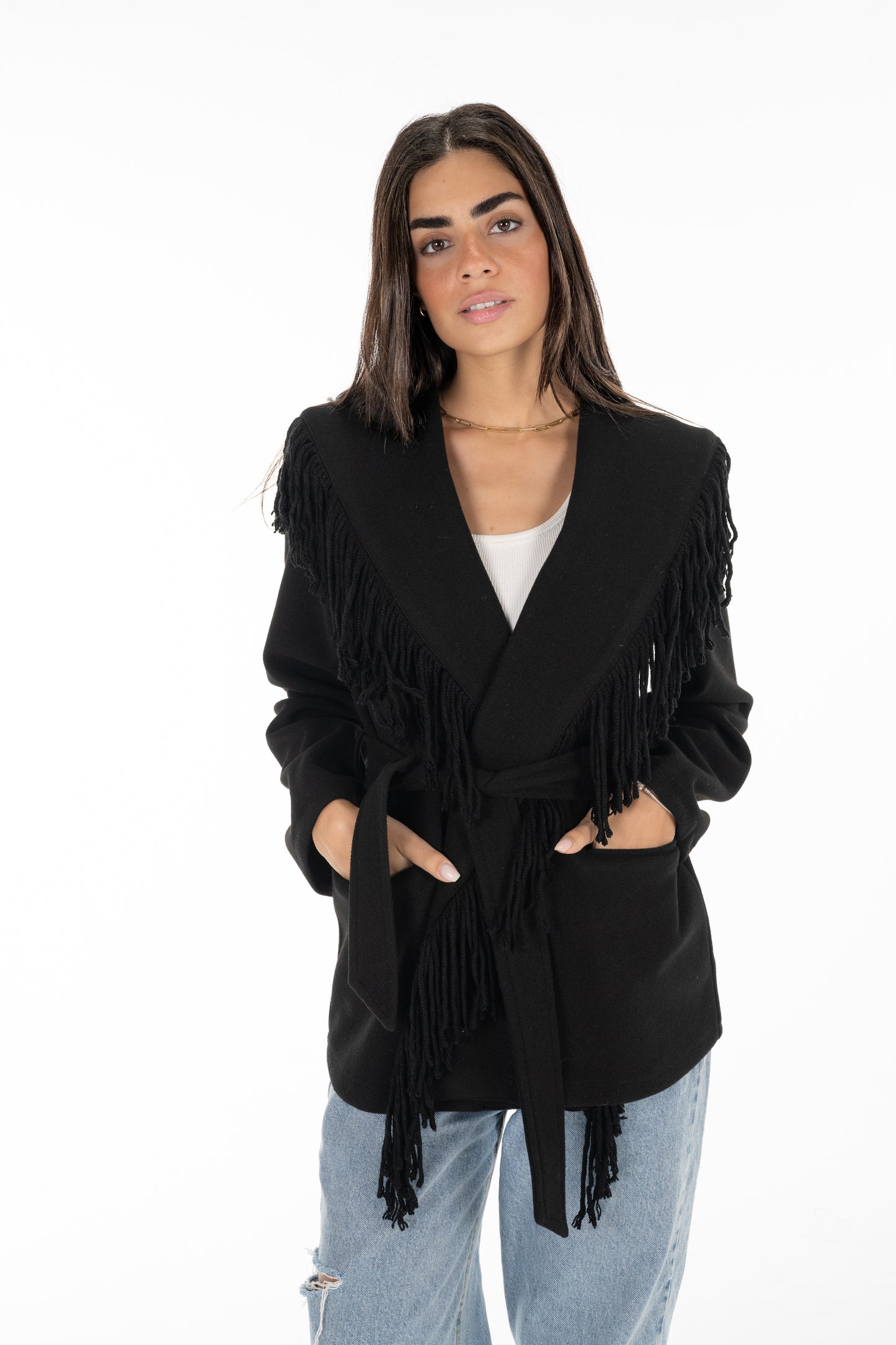 Black Ruffle Soft Coat