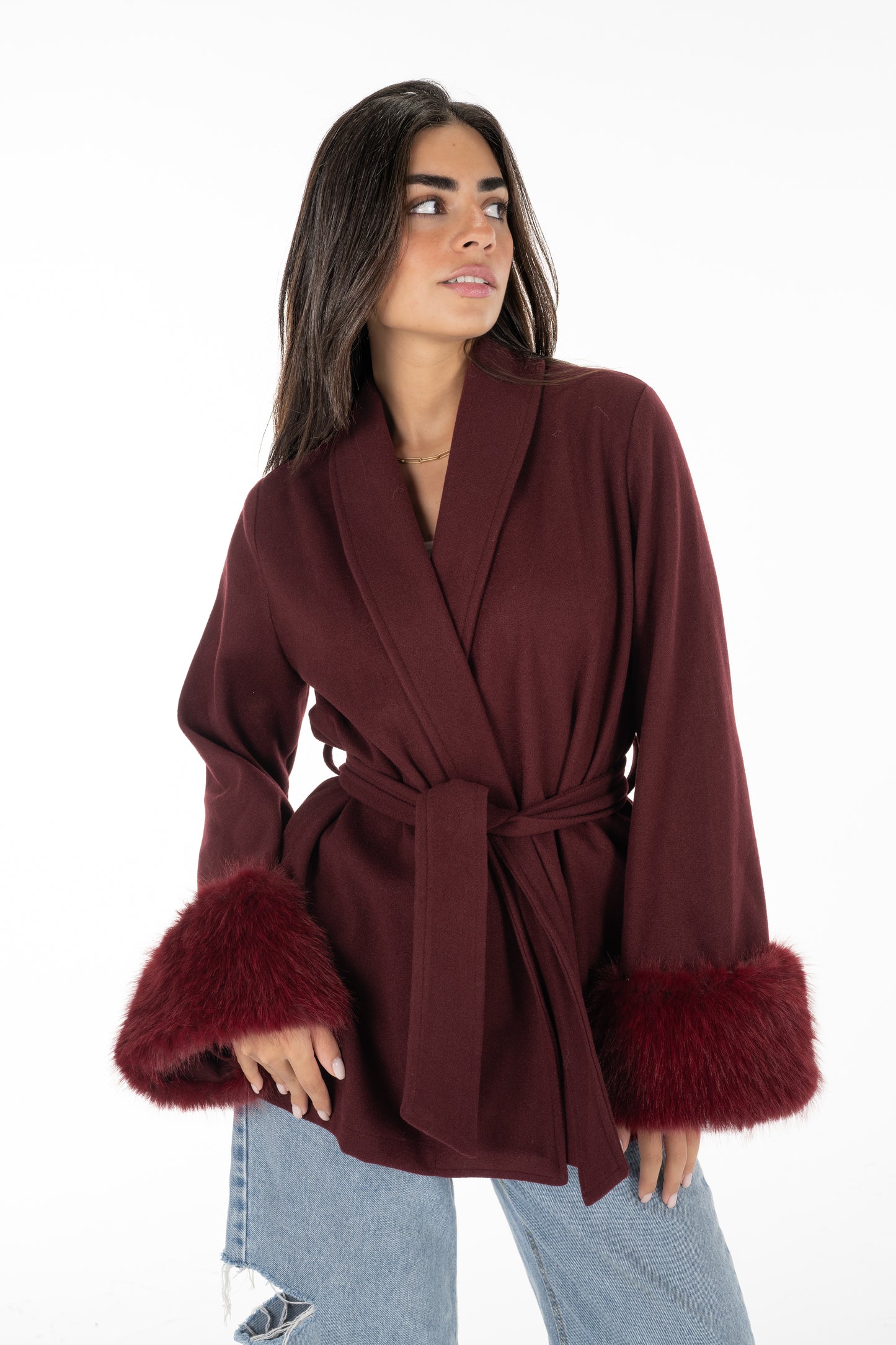 Burgundy Fur Cuff Jacket