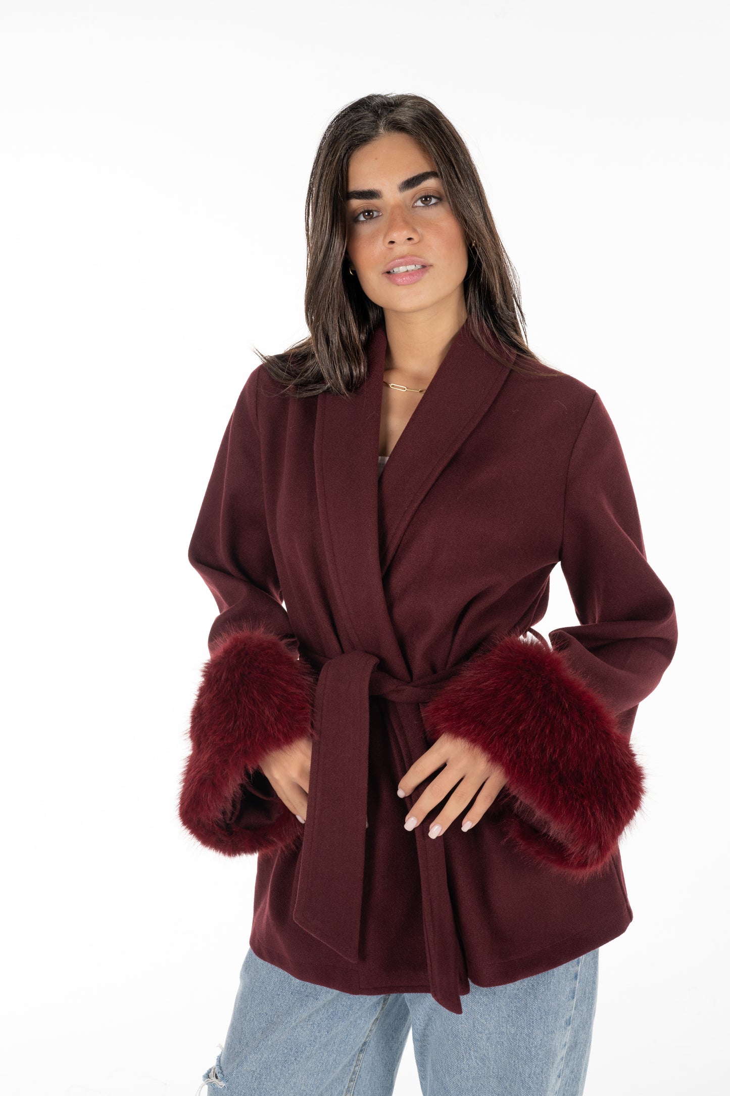 Burgundy Fur Cuff Jacket