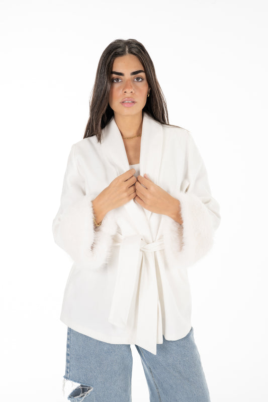 White Fur Cuff Jacket
