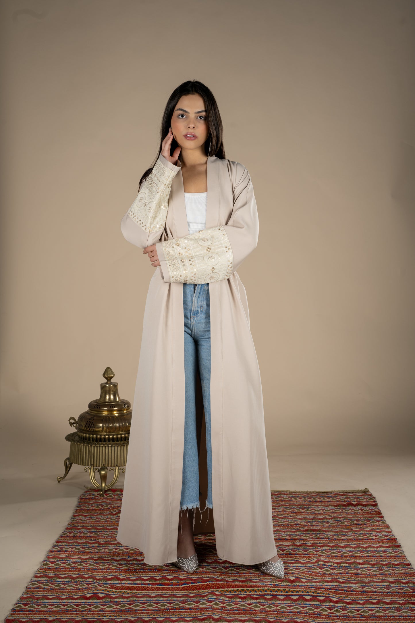 Rimal – Beige Multipurpose Belted Kaftan