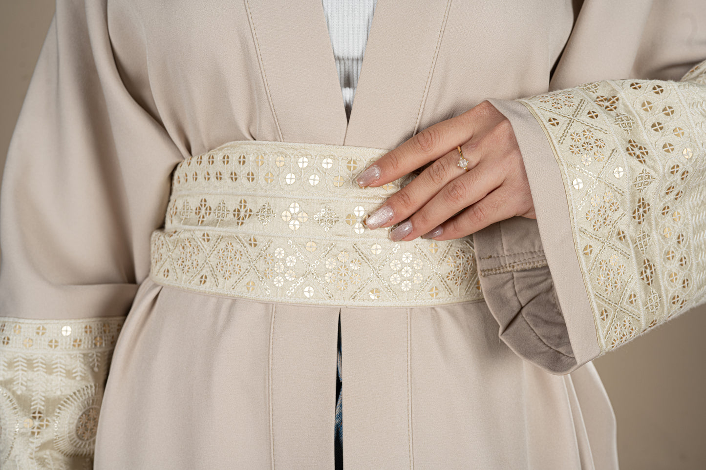 Rimal – Beige Multipurpose Belted Kaftan