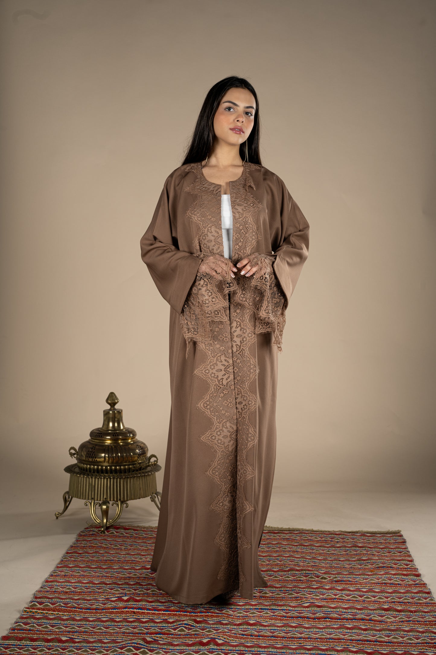 Brown Layal Lace Kaftan