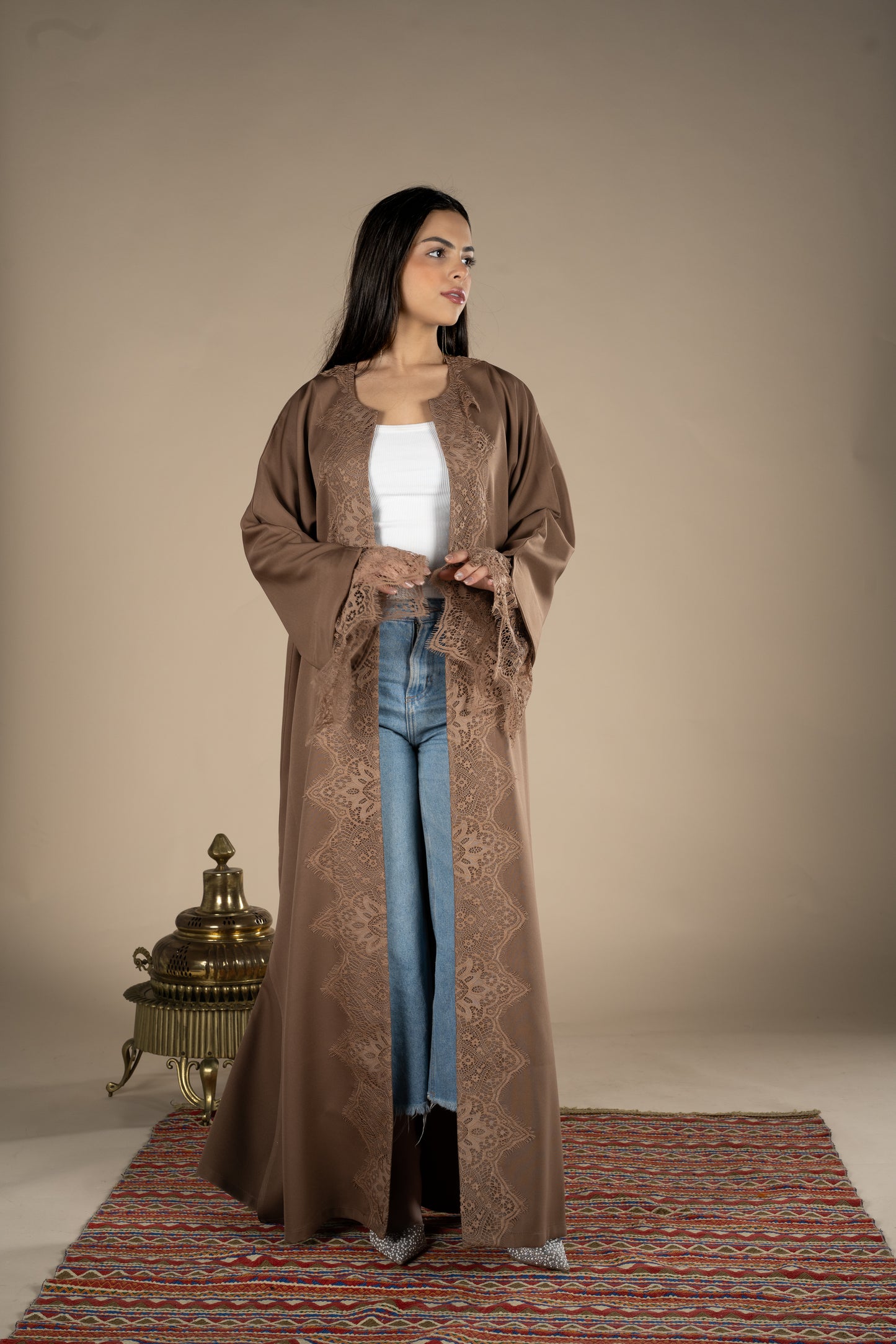 Brown Layal Lace Kaftan