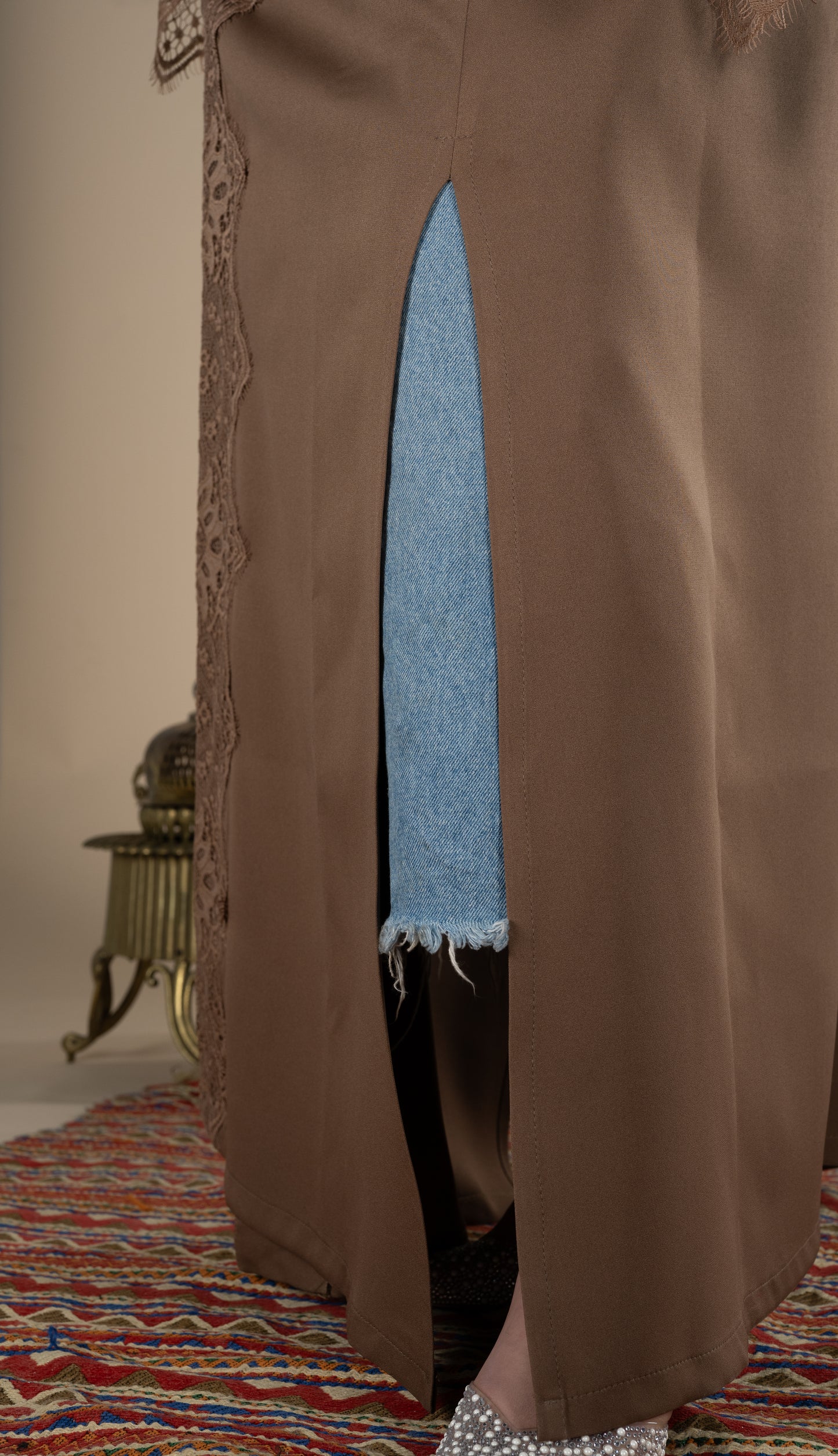 Brown Layal Lace Kaftan