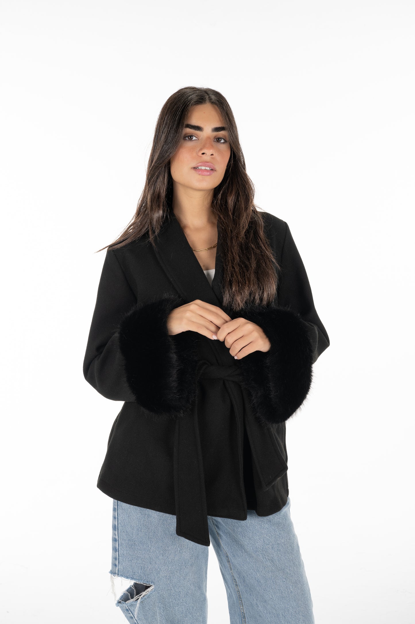 Black Fur Cuff Jacket