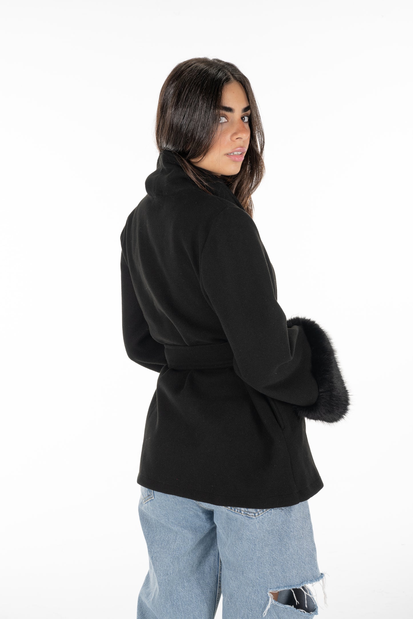 Black Fur Cuff Jacket