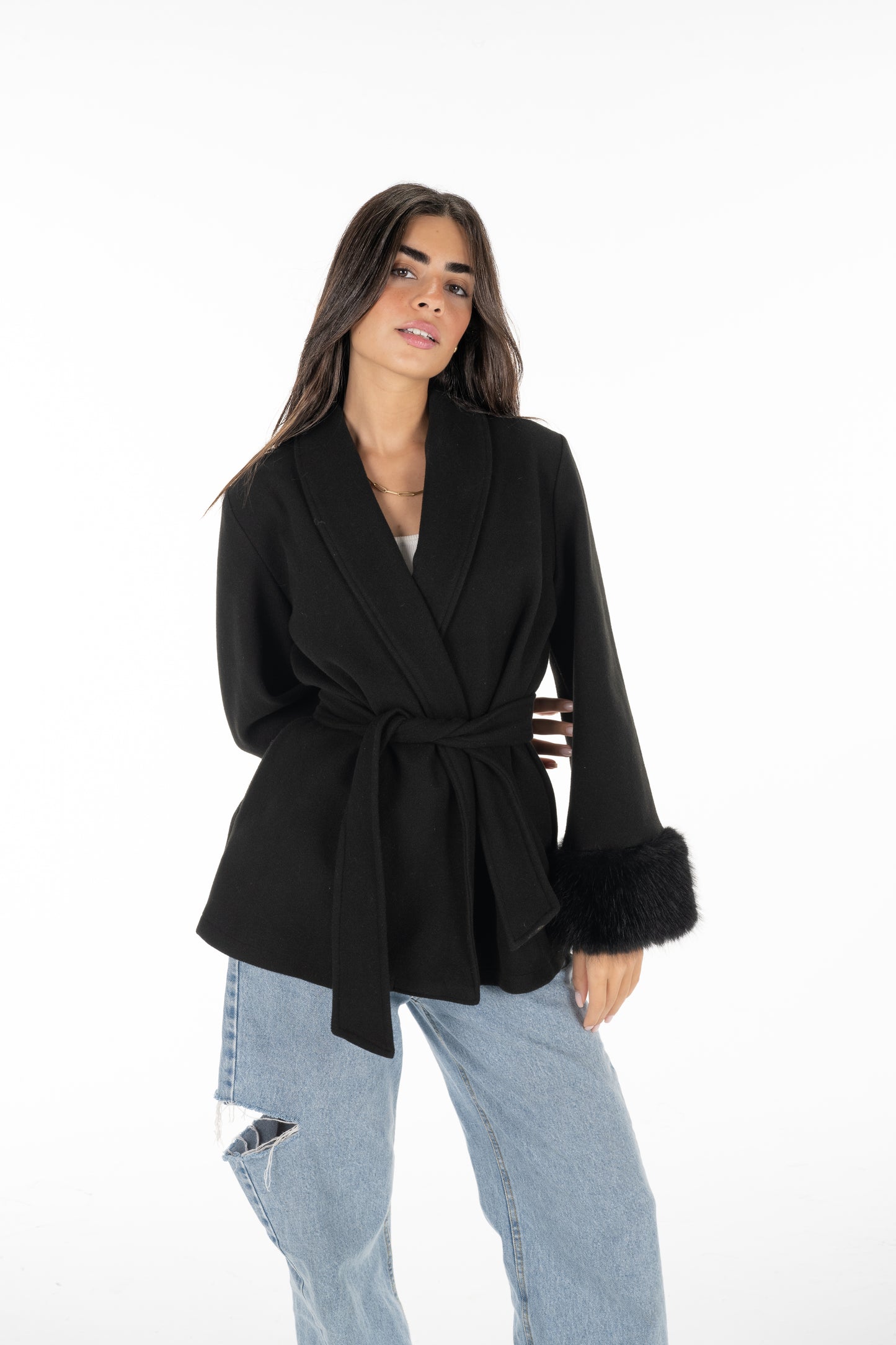 Black Fur Cuff Jacket