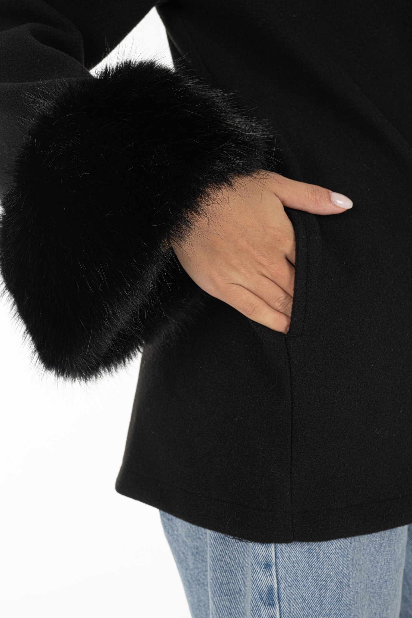 Black Fur Cuff Jacket