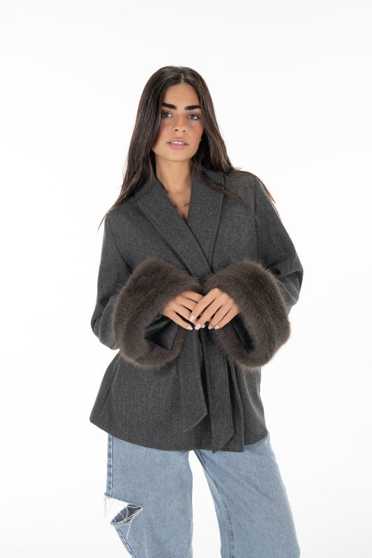 Gray Fur Cuff Jacket