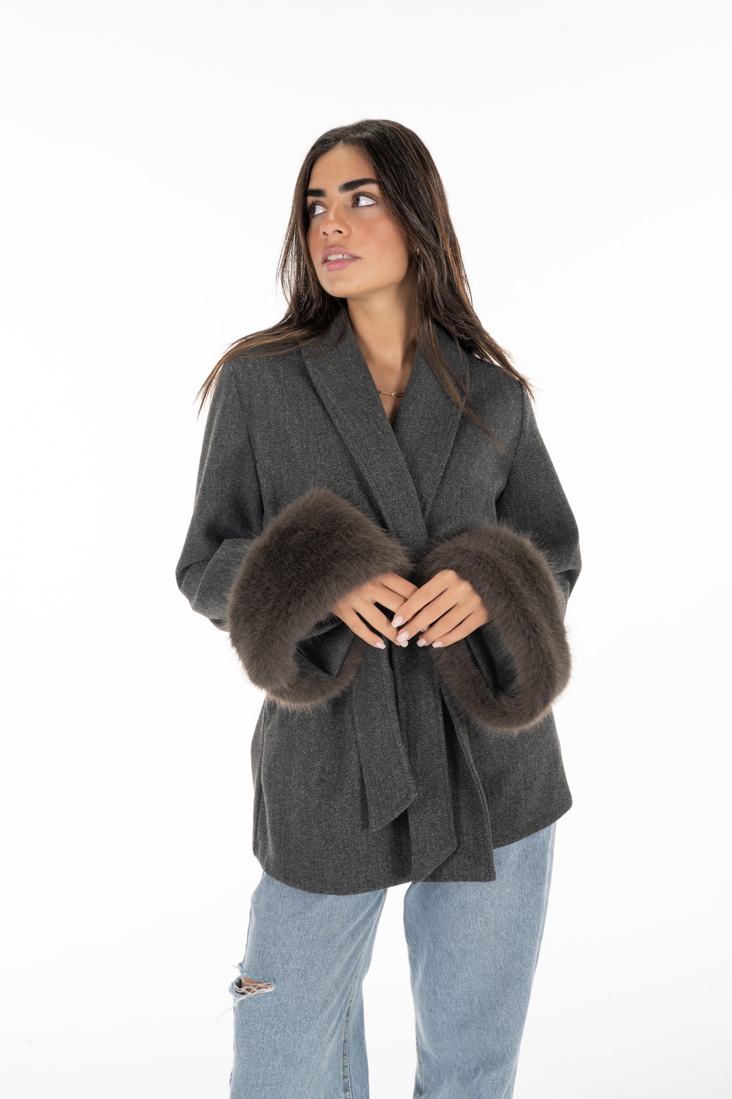 Gray Fur Cuff Jacket