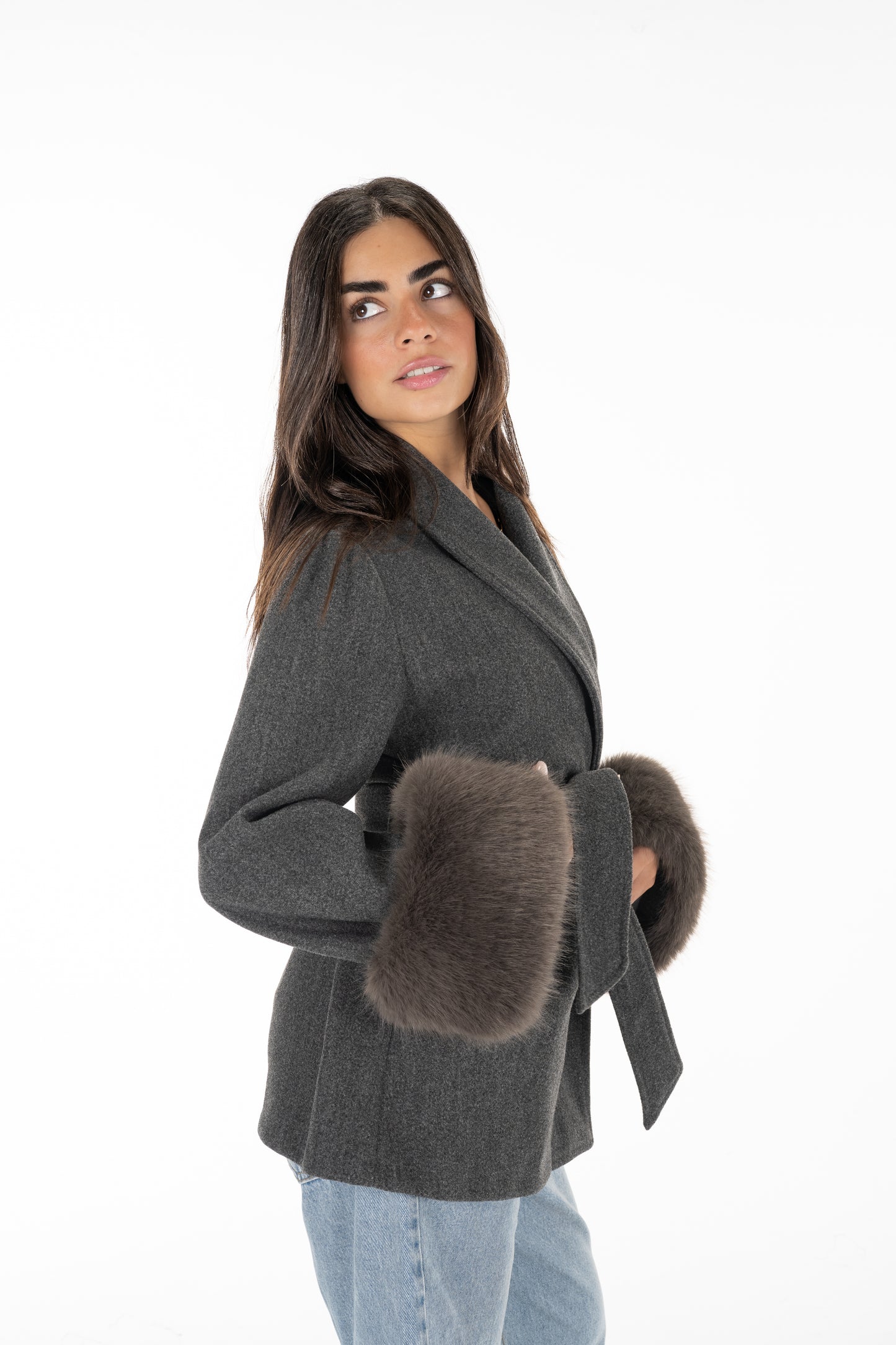 Gray Fur Cuff Jacket