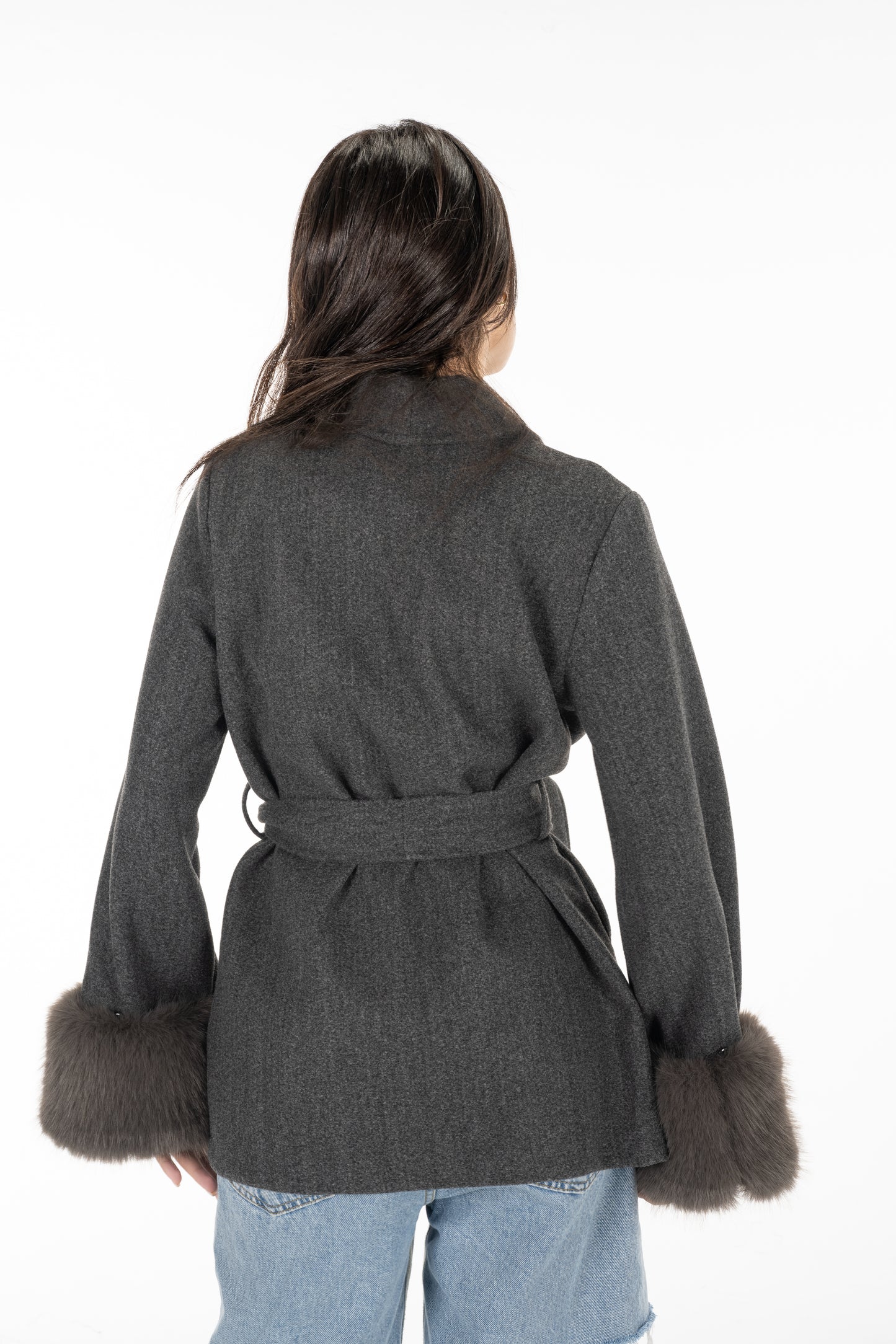 Gray Fur Cuff Jacket