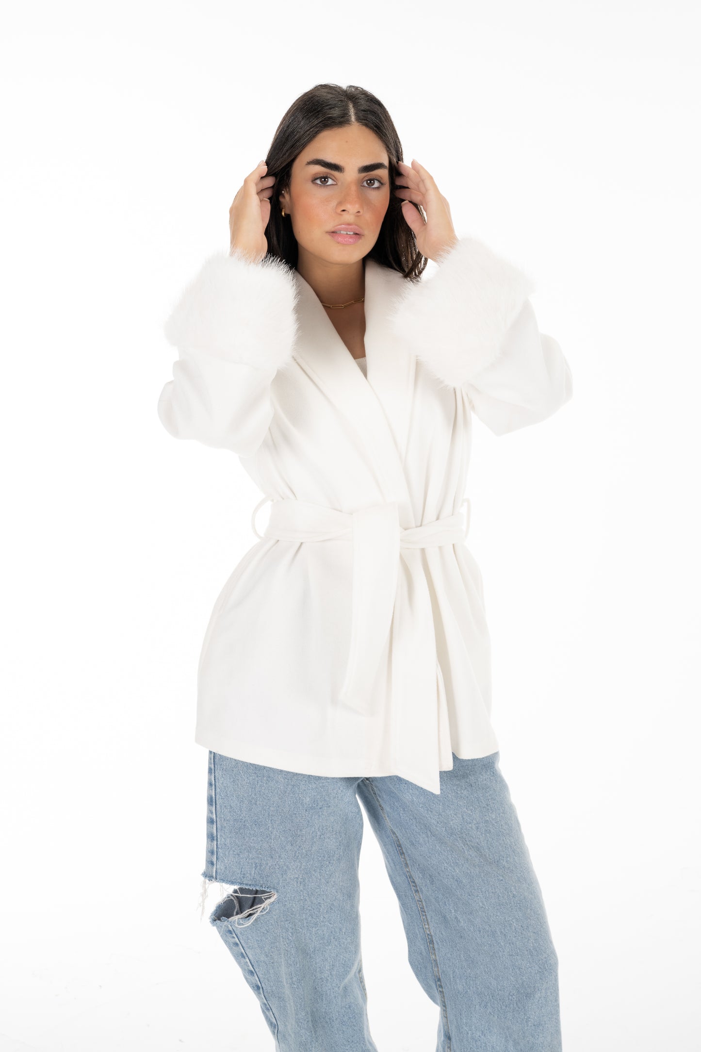 White Fur Cuff Jacket