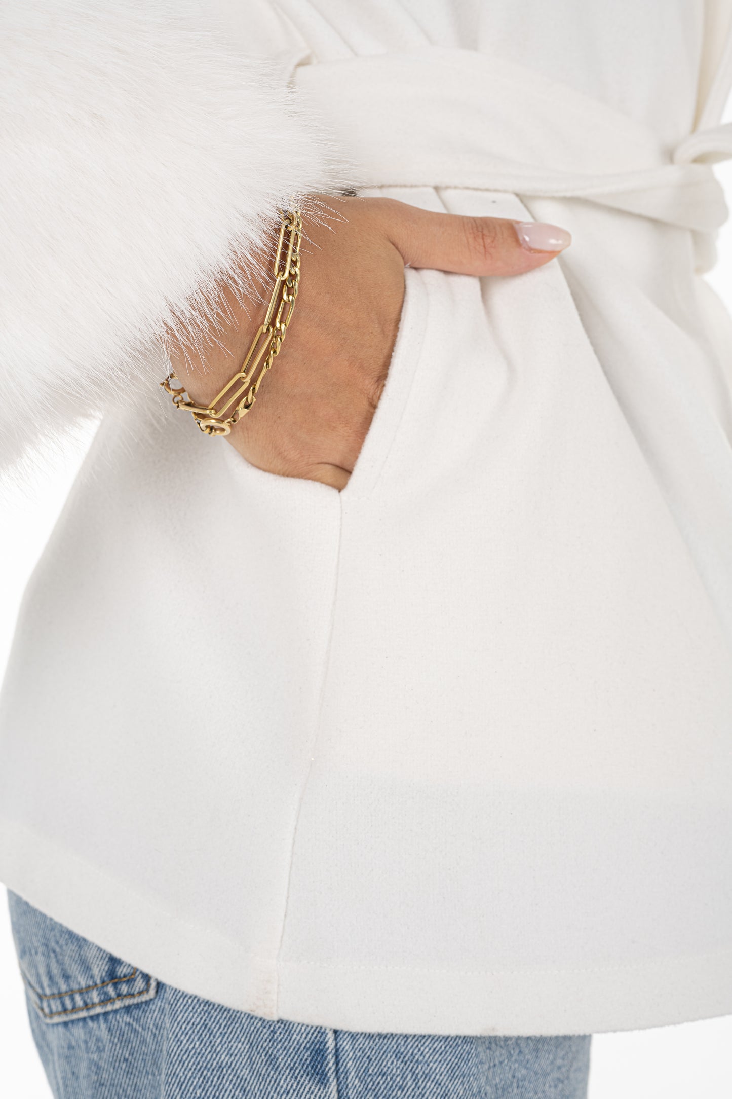 White Fur Cuff Jacket